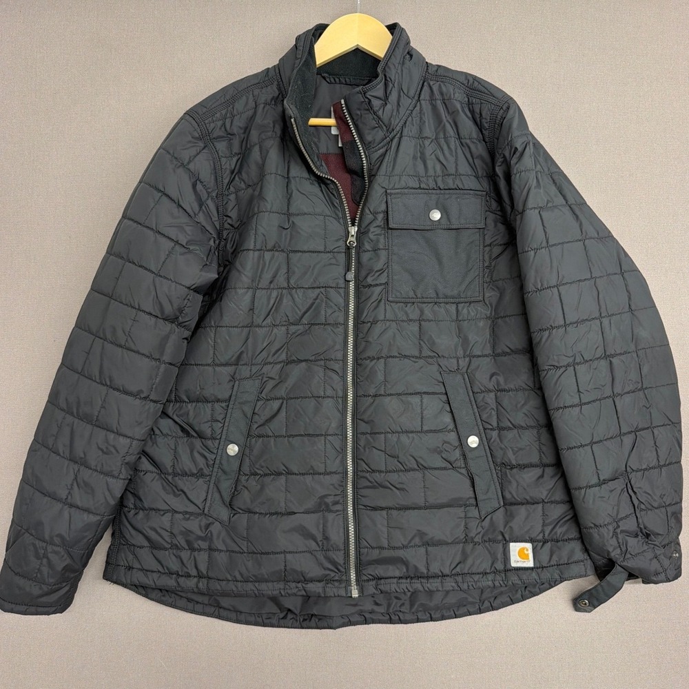Carhartt Boys XL 16/18 Quilted Puffer Jacket Black Fleece Lined Full Zip Coat